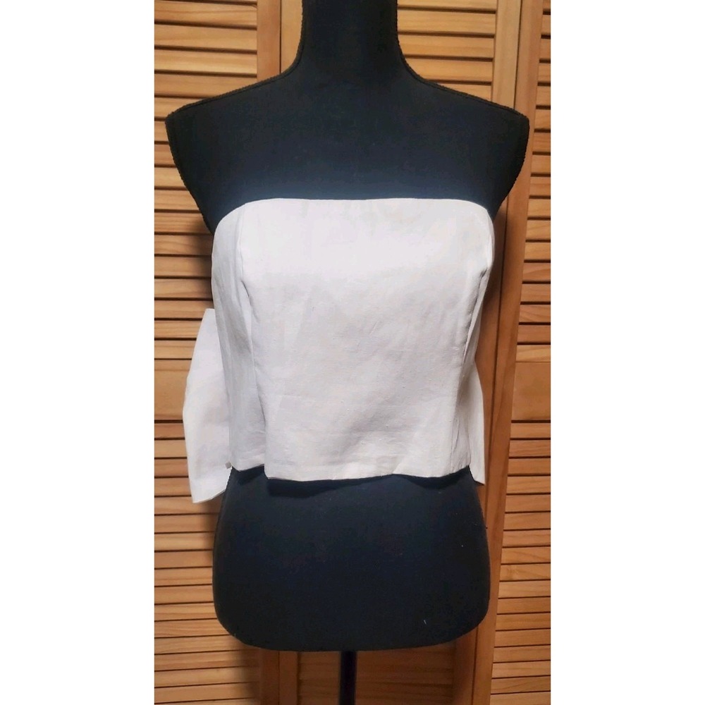 NWT Anthropologie Hutch Women's 12 Bow Tie Strapless Top Light Sand Cotton-Linen